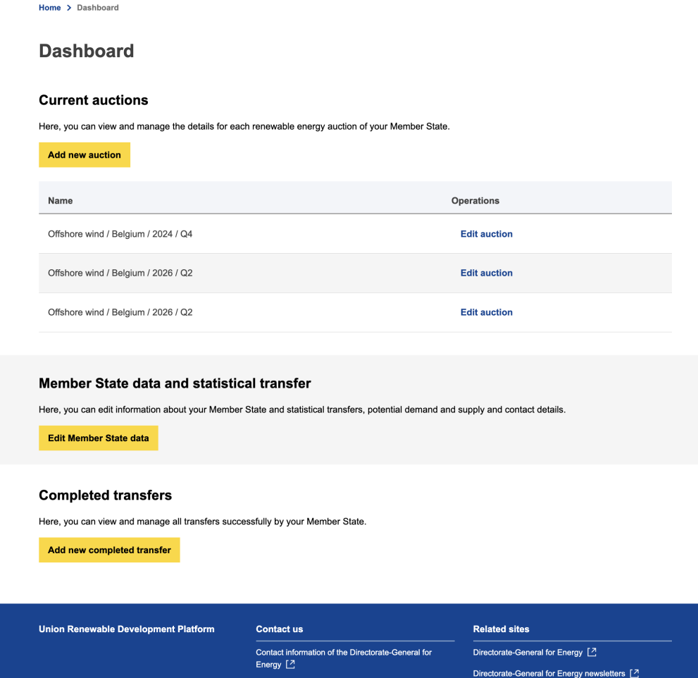 User dashboard