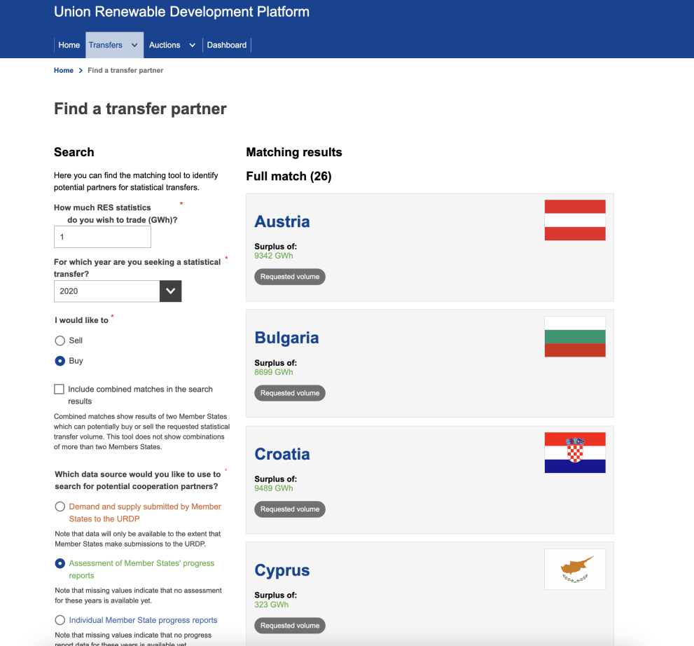 Find a transfer partner | Union Renewable Development Platform